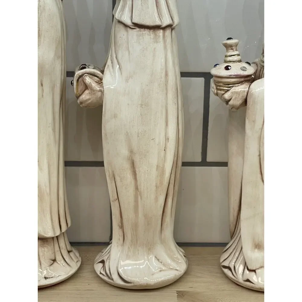 JEWELED Vintage 3‎ Wise Men 13” TALL Ceramic Christmas Decor Nativity RARE
